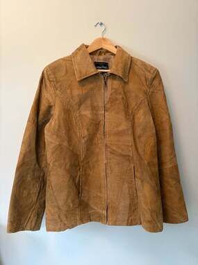 Woman’s Leather Works Beige Leather Patchwork Jacket